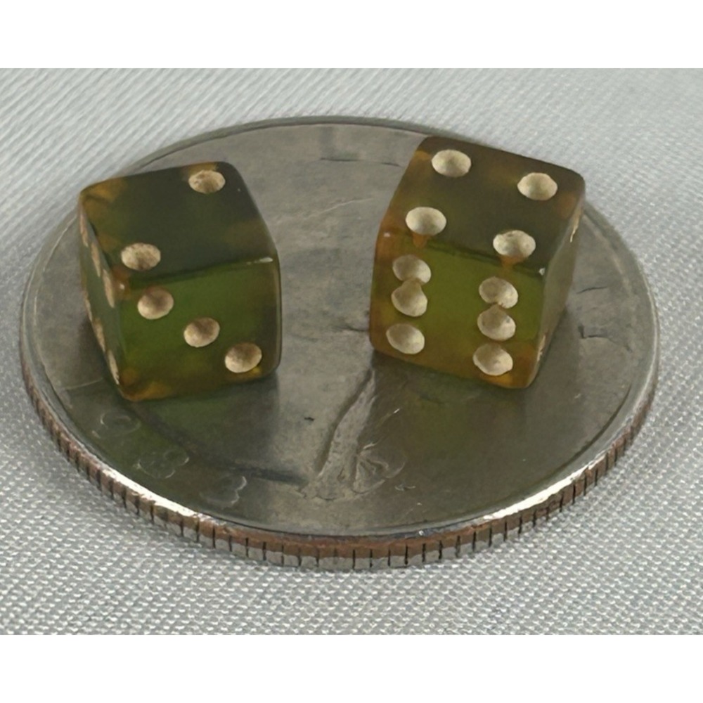 Vintage Green Bakelite Translucent Miniature Dice 1/4" Micro Mini Tiny Tested